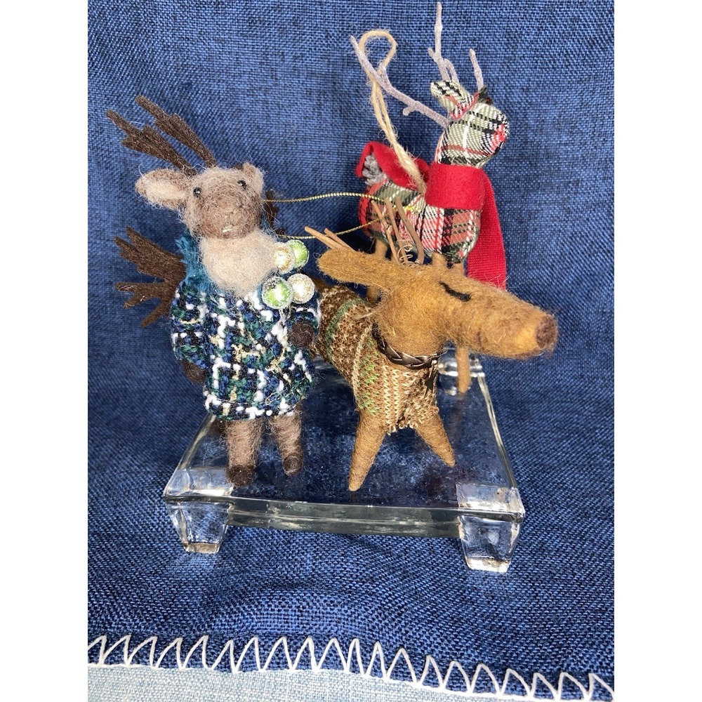 Pottery Barn Plaid Reindeer & Felt Animal Christmas Ornaments Lot of 3 Pre-Owned - Picture 13 of 17